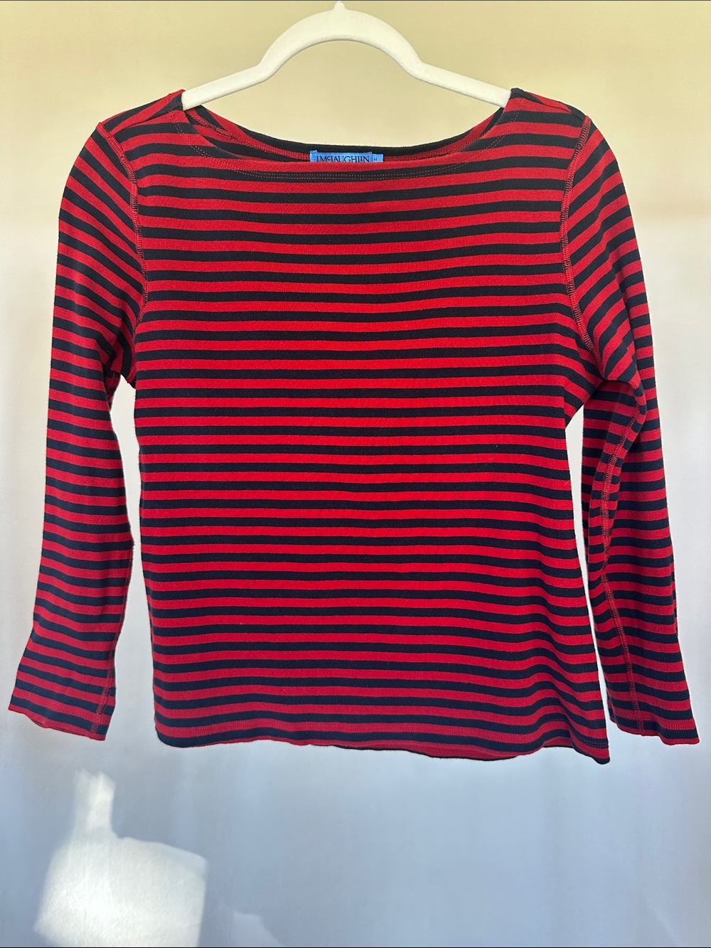J. McLaughlin Goldie Tee Navy Maple Stripe Boatneck Top-Size M